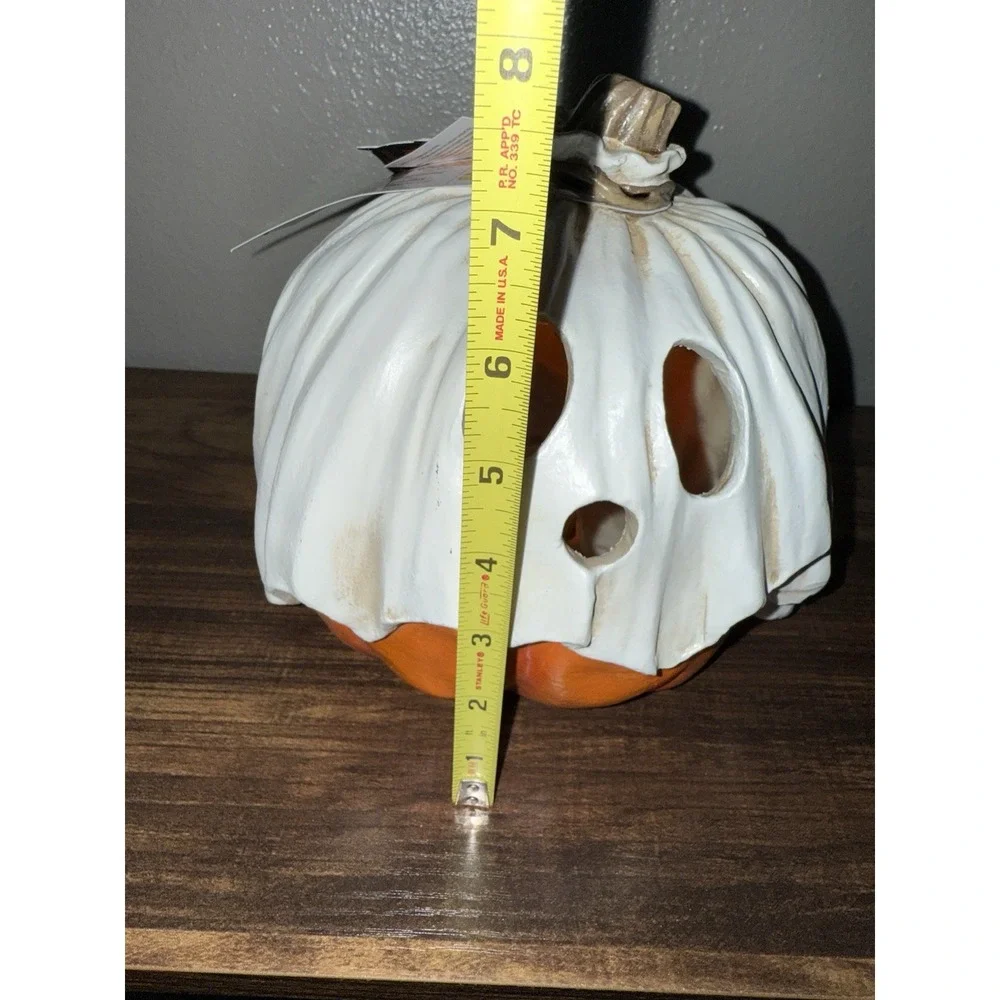 New Toil & Trouble Halloween Pumpkin With Ghost Mask  LED Light Up Larger One